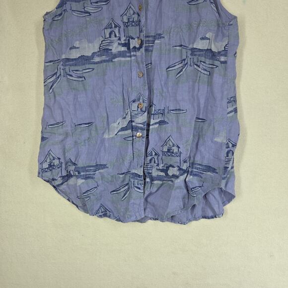 Vintage CC Collection Shirt Womens Small Blue Linen Beach Collared Coastal Warm - Picture 10 of 14